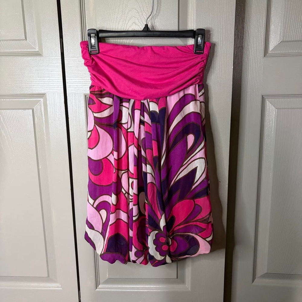 Vintage Forever 21 Floral Tube Top Pink Purple Bubble Hem Y2K Fairy Size S